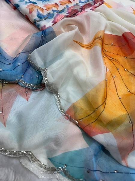 Affordable Floral Printed Tebby Silk Saree with Katdana Handwork At Wholesale Rates Silk Sarees Wholesale