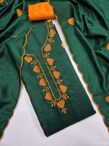 Affordable Green Parampara Silk Multi Work Kurti Pant Dupatta Set Color Set Matching Dress Material Wholesale