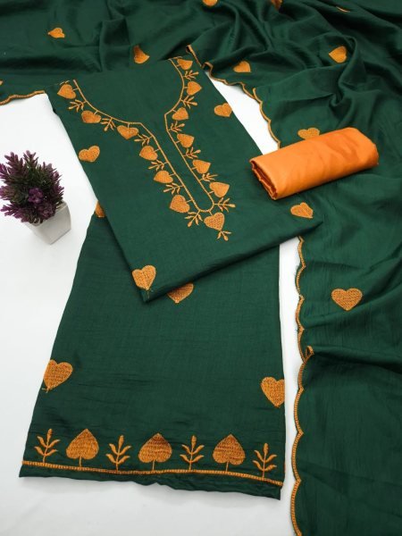 Affordable Green Parampara Silk Multi Work Kurti Pant Dupatta Set Color Set Matching Dress Material Wholesale