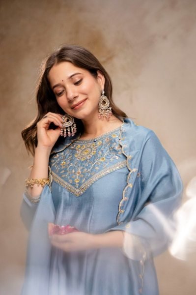 Affordable Sky Blue Suit Set With Dupatta for Women Fashion Anarkali Kurtis 