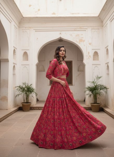 Affordable Hot Pink Tasar Silk Wedding Lehenga Choli with Printed Blouse and Elegant Floral Koti Designer Lehenga Choli