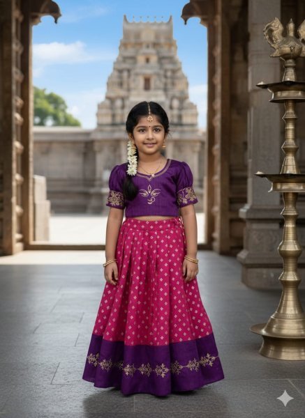 Affordable Kids Purple And Pink Silk Lehenga Choli with Embroidery Girls Wear