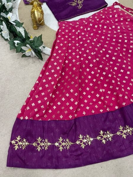 Affordable Kids Purple And Pink Silk Lehenga Choli with Embroidery Girls Wear