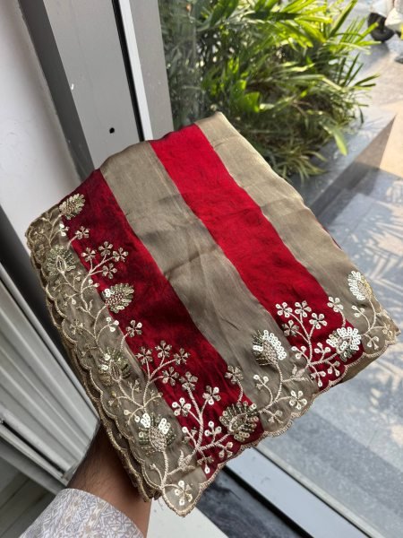 Affordable Maroon Designer Party Wear Salsa Silk Saree with Plain Blouse  Silk Sarees Wholesale