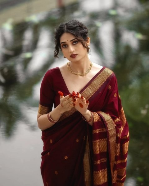 Affordable Maroon Soft Silk Saree with Art Silk Jacquard Border and Contrast Blouse South Indian Saree 