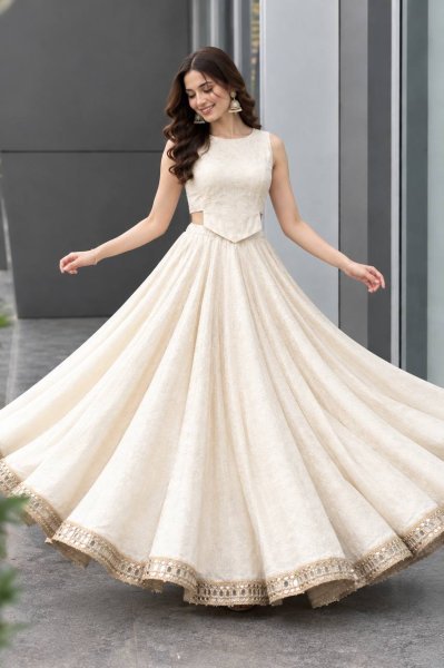 Affordable OffWhite Navratri Khadi Cotton Lehenga Choli with Mirror Work Border Navratri Lehnega Choli