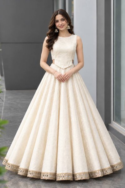 Affordable OffWhite Navratri Khadi Cotton Lehenga Choli with Mirror Work Border Navratri Lehnega Choli