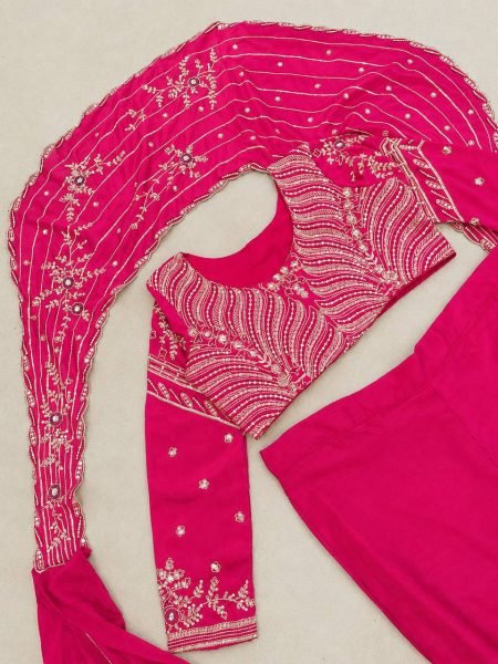Affordable Pink Chinon Silk Lehenga Set with Sequins Embroidery at Wholesale Rate Ready To Wear Saree 
