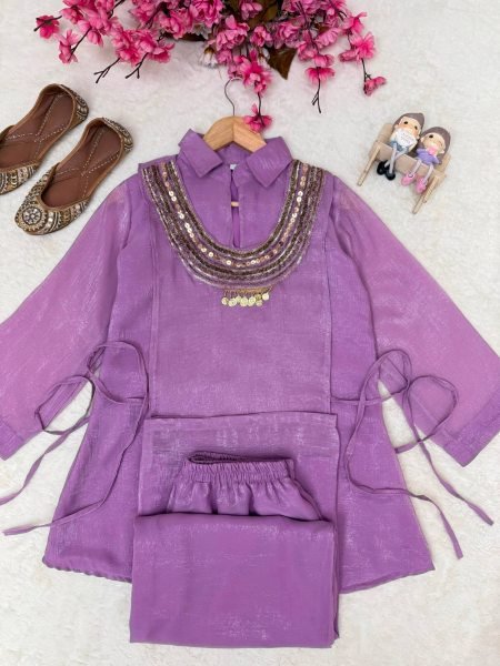 Affordable Purple Cord Set Kurti Set With Designer Koti For Direct Mill Price Ready To Wear Collection
