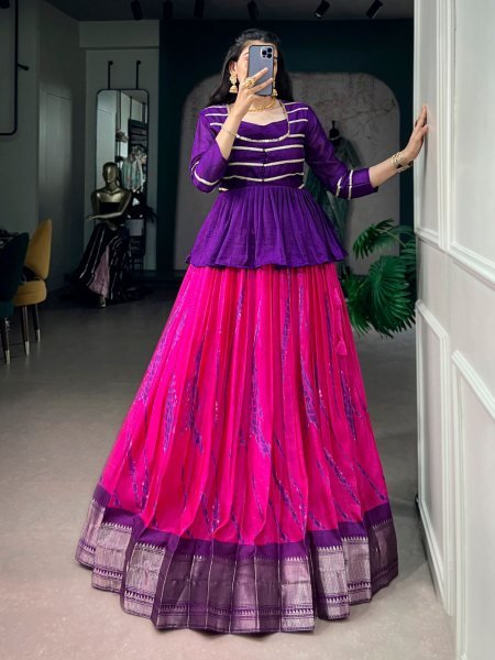 Affordable Purple Dola Silk Shibori Lehenga Choli With Zari Woven Border For Women Dandiya Dress  Lehenga