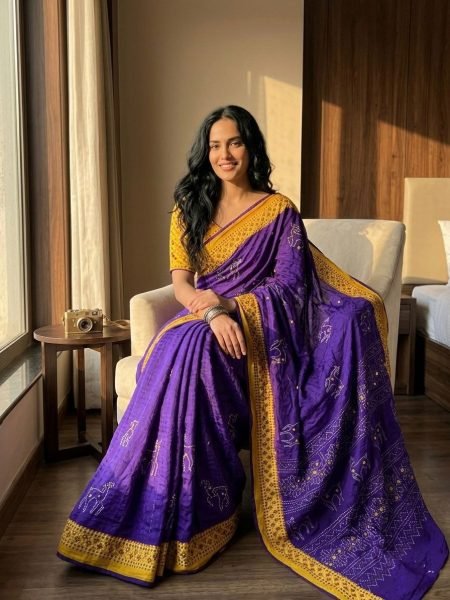 Affordable Purple Pure Moss Bandhani Print Saree with Super Mirror Work for Festive Wear Bandhej Sarees Wholesale