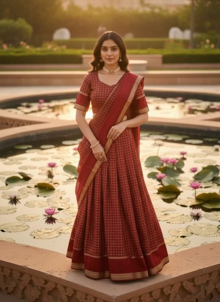 Affordable Red Elegant Lehenga Set with Zari Border for Women Ethnic Collection Half Saree Lehenga