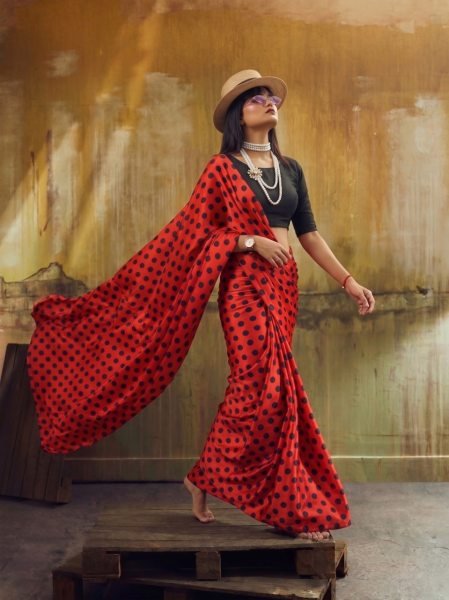 Affordable Red Printed Saree for Resellers and Boutiques Bollywood Fancy Sarees Wholesale