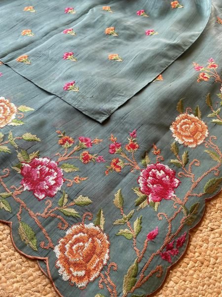 Affordable Sky Blue Matka Silk Saree with Embroidered Border and Matching Blouse Embroidery Sarees Wholesale