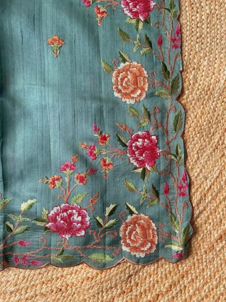 Affordable Sky Blue Matka Silk Saree with Embroidered Border and Matching Blouse Embroidery Sarees Wholesale
