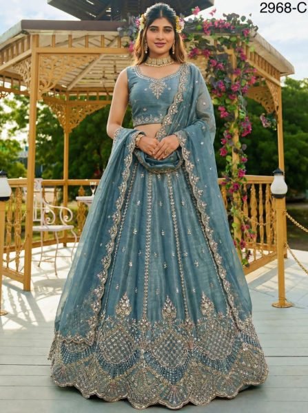 Affordable Teal Blue Heavy Embroidered Lehenga with Organza Dupatta for Party Wear Bridal Lehenga Choli