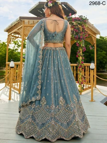 Affordable Teal Blue Heavy Embroidered Lehenga with Organza Dupatta for Party Wear Bridal Lehenga Choli