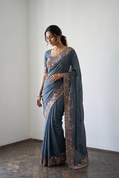 Affordable Teal Blue Soft NxC Moss Chiffon Saree with Mono Banglory Blouse at Wholesale Rate Pure Chiffon Sarees Wholesale