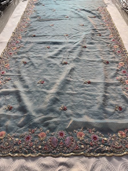 Affordable Teal Blue Soft NxC Moss Chiffon Saree with Mono Banglory Blouse at Wholesale Rate Pure Chiffon Sarees Wholesale