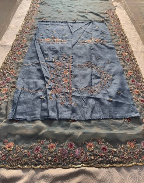 Affordable Teal Blue Soft NxC Moss Chiffon Saree with Mono Banglory Blouse at Wholesale Rate Pure Chiffon Sarees Wholesale