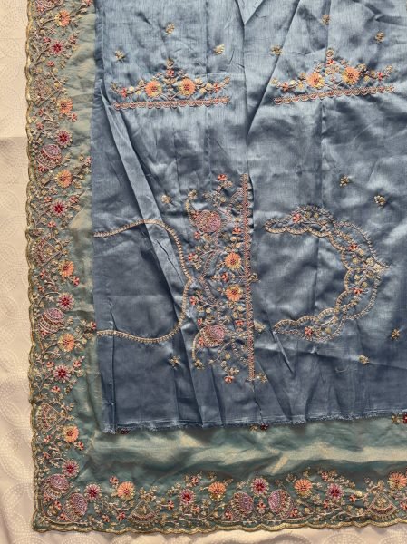 Affordable Teal Blue Soft NxC Moss Chiffon Saree with Mono Banglory Blouse at Wholesale Rate Pure Chiffon Sarees Wholesale