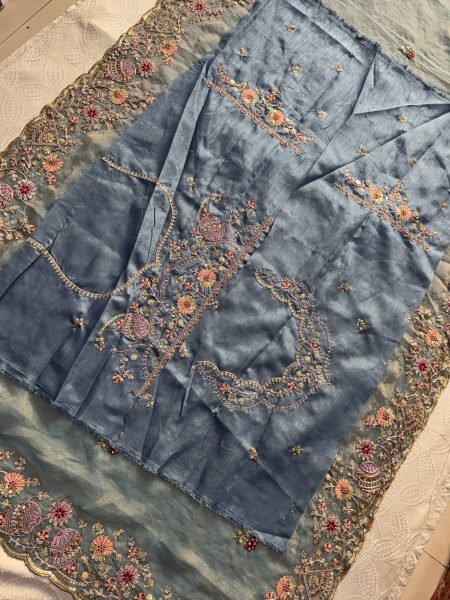 Affordable Teal Blue Soft NxC Moss Chiffon Saree with Mono Banglory Blouse at Wholesale Rate Pure Chiffon Sarees Wholesale