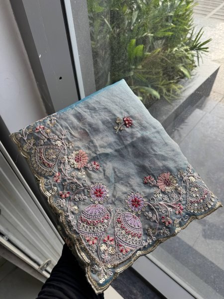 Affordable Teal Blue Soft NxC Moss Chiffon Saree with Mono Banglory Blouse at Wholesale Rate Pure Chiffon Sarees Wholesale