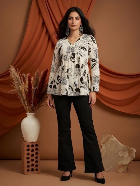 Affordable White Black Cotton Tunic Top Collection For Causal Wear 