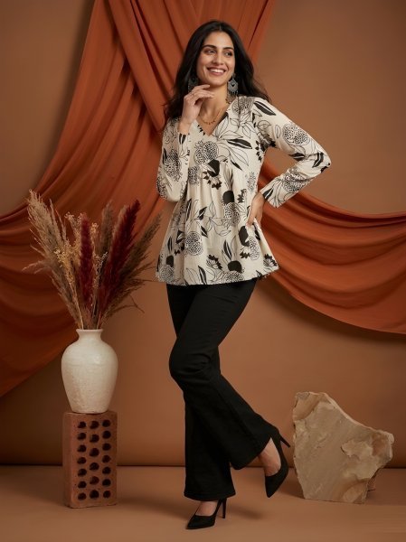 Affordable White Black Cotton Tunic Top Collection For Causal Wear Tunics kurti
