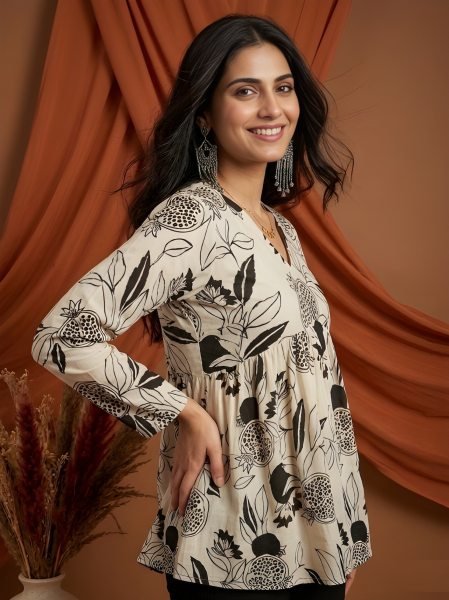 Affordable White Black Cotton Tunic Top Collection For Causal Wear Tunics kurti