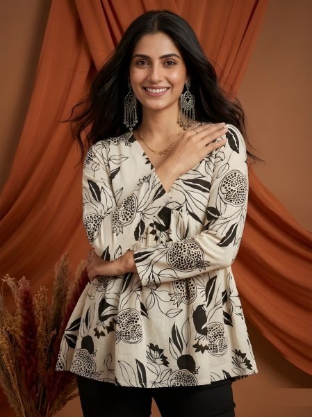 Affordable White Black Cotton Tunic Top Collection For Causal Wear Tunics kurti