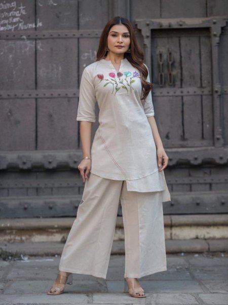 Affordable White Designer Cord Set for Resellers and Boutiques Kurtis