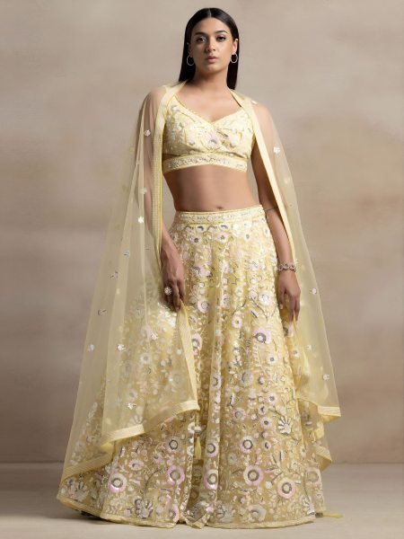 Affordable Yellow Traditional Ethnic Lehenga with Modern Designer Styling 