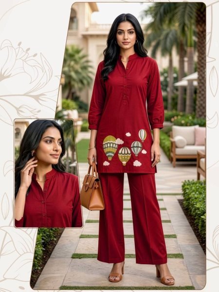 Airy Maroon Heavy Dabbu Cotton Palazzo Set For Daily Comfort  Kurtis