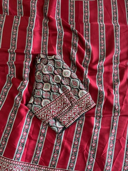 Ajrakh Print Pallu Satin Silk Saree with Blouse Custom Fit Designer Collection from Surat Textile Manufacturer at Best Wholesale Price Silk Sarees Wholesale