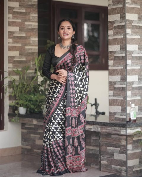 ajrakh printed japan silk saree designer festive wear with unstitched blouse Silk Sarees Wholesale