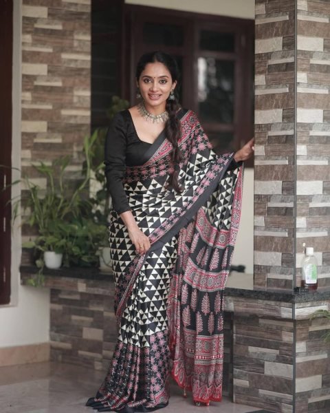 ajrakh printed japan silk saree designer festive wear with unstitched blouse Silk Sarees Wholesale