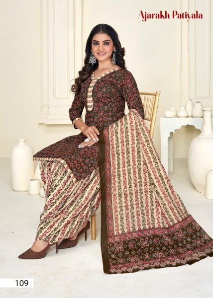  Breathable Fit  Ajrakh Printed Pure Cotton Ready Made Salwar Suit at Best Wholesale Rates Color Set Matching Dress Material Wholesale