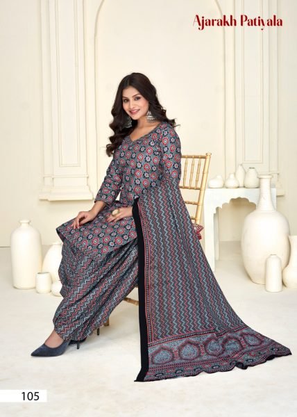  Breathable Fit  Ajrakh Printed Pure Cotton Ready Made Salwar Suit at Best Wholesale Rates Color Set Matching Dress Material Wholesale