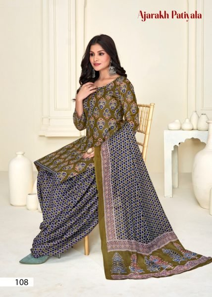  Breathable Fit  Ajrakh Printed Pure Cotton Ready Made Salwar Suit at Best Wholesale Rates Color Set Matching Dress Material Wholesale
