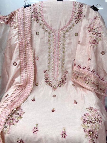 ALif Fashion A 205 Designer Chinnon Embroidery Work Suit Set with Matching Dupatta for Wedding Wear Embroidery Suits Wholesale