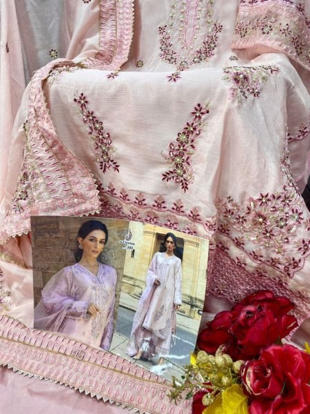ALif Fashion A 205 Designer Chinnon Embroidery Work Suit Set with Matching Dupatta for Wedding Wear Embroidery Suits Wholesale