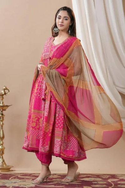 Aliya Cut Special Muslin Party Wear Salwar Kameez with Heavy Zari- Sequence & Afghani Pant 3 Piece Kurti Set