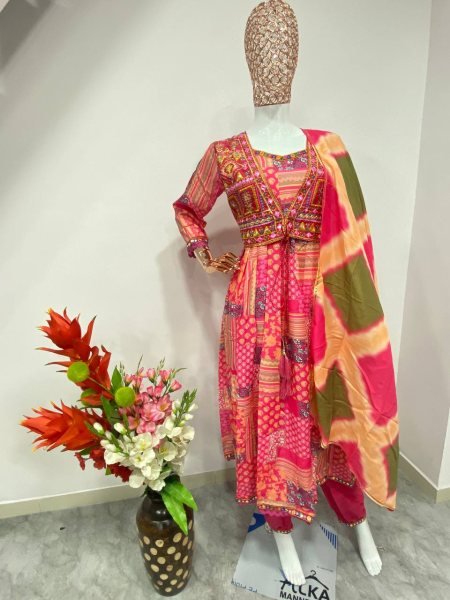 Aliya Cut Special Muslin Party Wear Salwar Kameez with Heavy Zari- Sequence & Afghani Pant 3 Piece Kurti Set