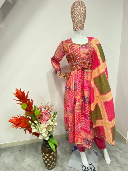 Aliya Cut Special Muslin Party Wear Salwar Kameez with Heavy Zari- Sequence & Afghani Pant 3 Piece Kurti Set