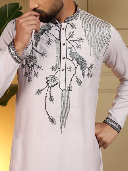 Alluring Baby Pink Viscose Silk Men's Kurta with Sequins Embroidery Work For Party Kurta Pajama Wholesale