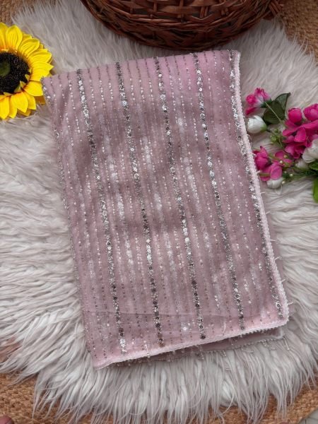 Alluring Baby Pink Wedding Wear Soft Net Saree with Heavy Embellished Fancy Blouse Bollywood Fancy Sarees Wholesale