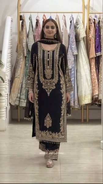 Alluring Black Faux Georgette Suit Set with Heavy Embroidery Sequins Work and Dupatta Ready To Wear Collection