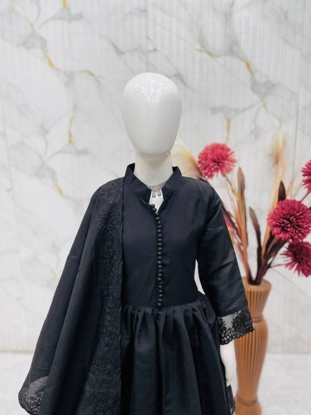 Alluring Black Girls Ethnic Roman Silk Gown Set for Weddings and Festive Celebrations Girls Wear