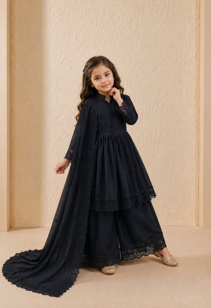 Alluring Black Girls Ethnic Roman Silk Gown Set for Weddings and Festive Celebrations Girls Wear